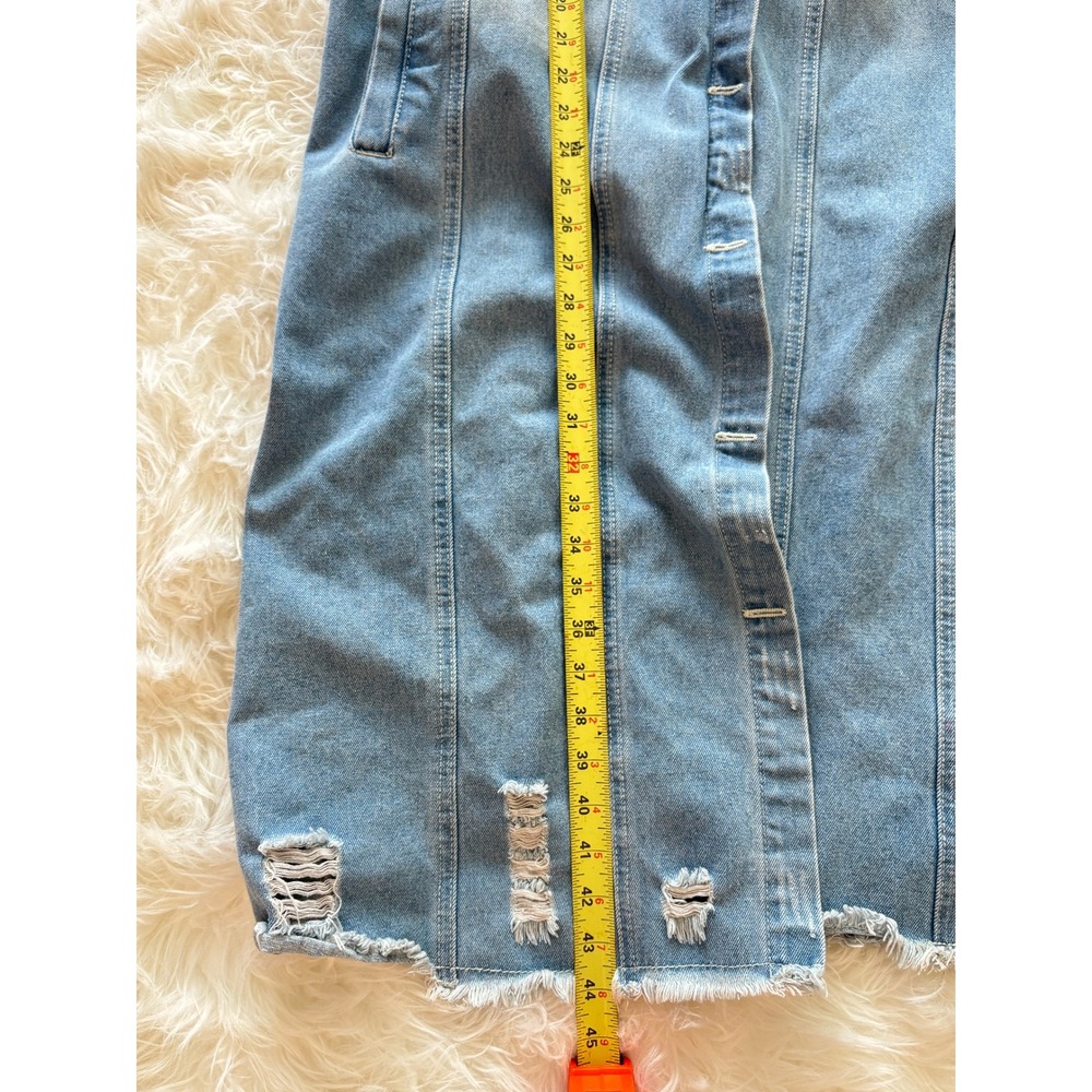 Unbranded Distressed Longline Denim Jacket Light Wash Ripped Duster Coat 2XL - Picture 4 of 6